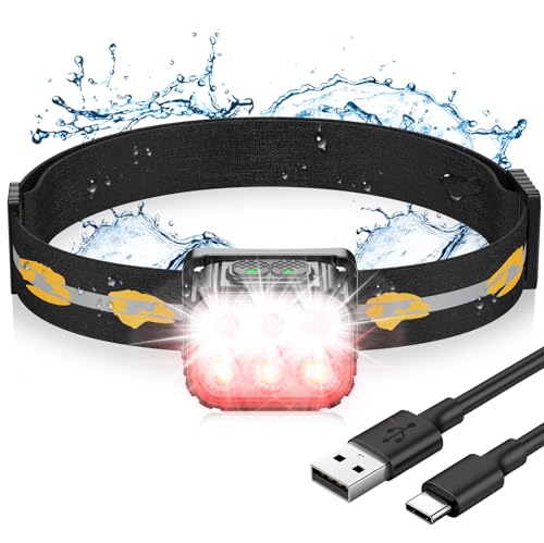 EOIWUY Stirnlampe LED Wiederaufladbar, Superhelle Kopflampe Stirnlampe Joggen mit Rotlichtwarnung, 6 Lichtmodi & 36 Stunden Laufzeit, 350LM Ultraleichte Headlamp für Camping/Radfahren/Laufen/Fischen EOIWUY Stirnlampe LED Wiederaufladbar, Superhelle Kopflampe Stirnlampe Joggen mit Rotlichtwarnung, 6 Lichtmodi & 36 Stunden Laufzeit, 350LM Ultraleichte Headlamp für Camping/Radfahren/Laufen/Fischen von EOIWUY