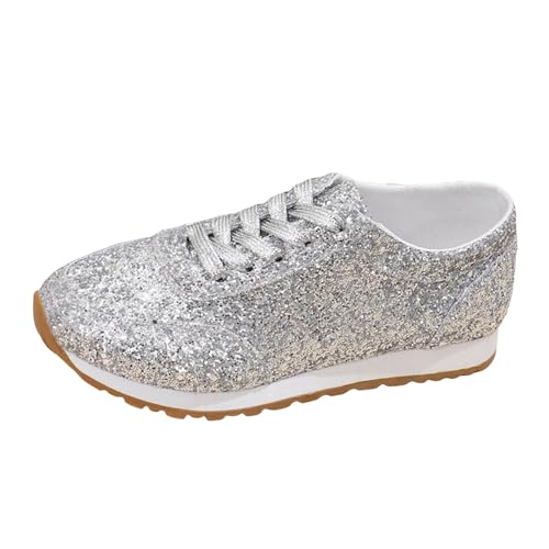 EQWIGKEIT Glitzer Sneaker Damen Flach Sparkly Walkingschuhe Pailletten Sportschuhe Leichte Atmungsaktiv Laufschuhe Outdoor Winterschuhe Klassisch Turnschuhe Flache Low Freizeit Schuhe von EQWIGKEIT