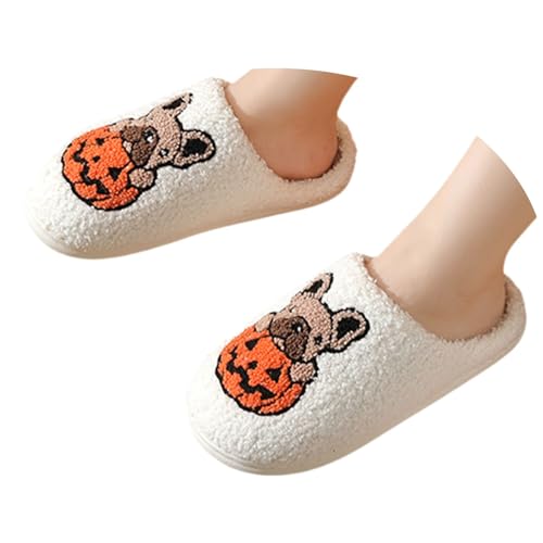 EQWIGKEIT Halloween Hausschuhe Unisex Lustige Damen Rutschen Komfort Kürbis Pantoffeln, Gruselige Halloween Pumpkin Slippers, Hausschuhe für Damen und Herren, Winter Warme Schuhe für Innenbereich von EQWIGKEIT