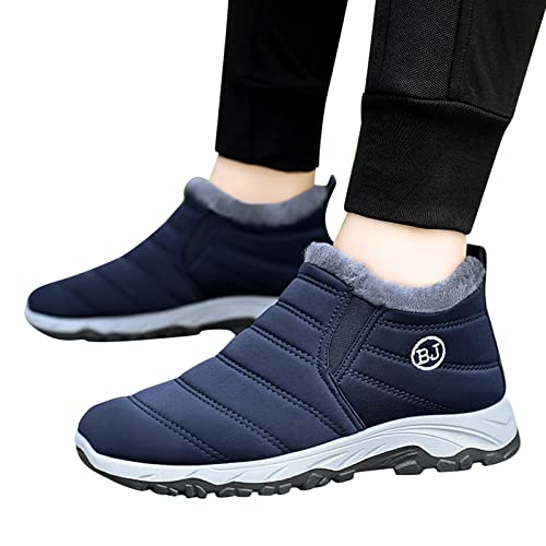 EQWIGKEIT Herren Stiefel Wasserdicht Weite H Schnürboots Flach rutschfest Schneestiefel Warm Wanderstiefel Kurze Slip on Barfußschuhe Klassische Winter-Boots Outdoor Leichte Winterstiefel von EQWIGKEIT