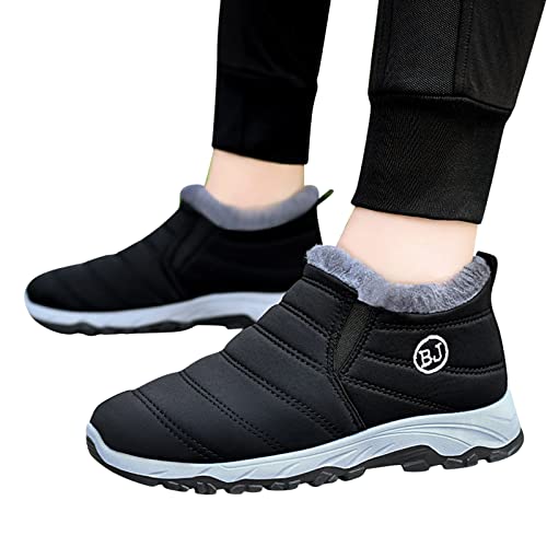 EQWIGKEIT Herren Stiefeletten Leichte Schneeschuhe Flach Schneestiefel Klassische Stiefel Kurze Wanderstiefel Gefüttert Rutschfest Sneakers Warm Winterschuhe Bequem Outdoor Schnürboots Barfußschuhe von EQWIGKEIT