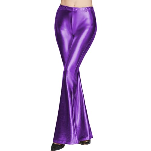 EQWIGKEIT Pailletten Hose Damen Festlich Schlaghosen 70er Vintage Hip Hop Hosen, Metallic Glänzend Tanzhose Lang Lackhose Elastische Glitzer Shiny Stretchy Pailettenhose Karneval Kostüm von EQWIGKEIT