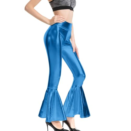 EQWIGKEIT Pailletten Hose Damen Lang Tanzhose Elastische Pailettenhose - Lackhose Shiny Stretchy Glitzer Metallic Glänzend Schlaghosen Festlich Hip Hop Hosen 70er Vintage Festival Outfit von EQWIGKEIT