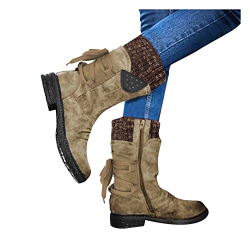 EQWIGKEIT Stiefeletten Damen Mit Absatz Vintage Bequemer Winterstiefel Damenstiefel Wildleder Halbhoch Westernstiefel Schlupfstiefel Elegant Flache Winter Cowboystiefel 1 von EQWIGKEIT