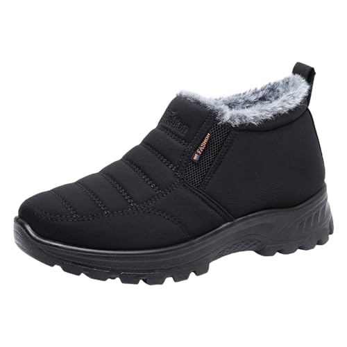 EQWIGKEIT Winterboots Herren Outdoor Schneestiefel Kurze Schnürboots Gefüttert Stiefel Sneakers Bequem Flach Wanderstiefel Klassische Winterschuhe Slip on Weite H Schneeschuhe Barfußschuhe von EQWIGKEIT