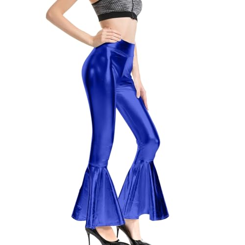 disco outfit damen 80er, Pailletten Hose Damen Elastische Glitzer Metallic Glänzend Tanzhose Festlich Hip Hop Hosen Lackhose Shiny Stretchy Schlaghosen 70er Vintage Pailettenhose Lang Festival Outfit von EQWIGKEIT