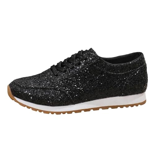 glitzer schuhe damen, Glitzer Sneaker Damen Flach Sparkly Walkingschuhe Pailletten Sportschuhe Leichte Atmungsaktiv Laufschuhe Outdoor Winterschuhe Klassisch Turnschuhe Flache Low Freizeit Schuhe von EQWIGKEIT