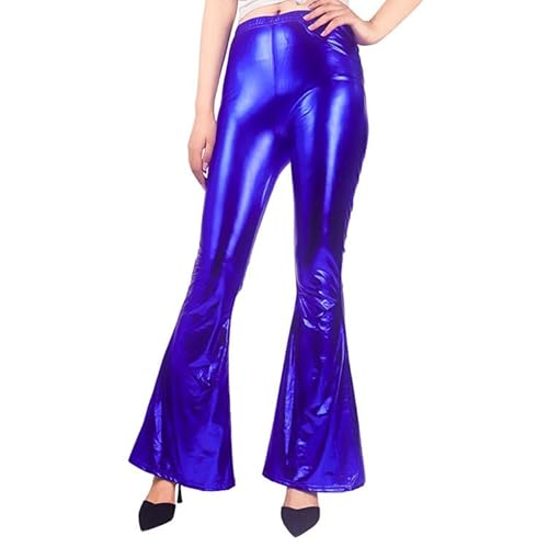 lackhose damen sexy, Pailletten Hose Damen Festlich Schlaghosen 70er Vintage Hip Hop Hosen, Metallic Glänzend Tanzhose Lang Lackhose Elastische Glitzer Shiny Stretchy Pailettenhose Karneval Kostüm von EQWIGKEIT