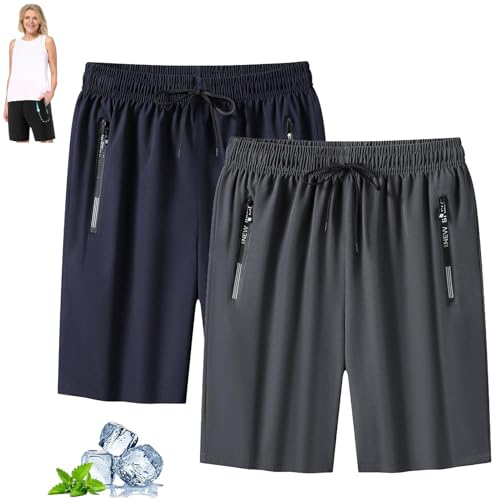 ERGRFHNL Lanenow Shorts for Women, Icedactive - Unisex Ice Silk Quick Drying Stretch Shorts (Blue+Gray,2XL) von ERGRFHNL