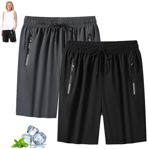 ERGRFHNL Lanenow Shorts for Women, Icedactive - Unisex Ice Silk Quick Drying Stretch Shorts (Gray+Black,L) von ERGRFHNL