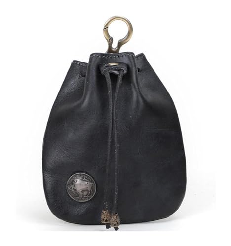 Handmade Cowhide Retro Storage Bag, Retro Coin Purse Handmade Leather Wallet, Portable Retro Handmade Key Pouch, Simple Handmade Bag for Women (Color : Black, Size : 1 Size) von ERICAT