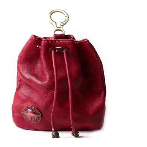Handmade Cowhide Retro Storage Bag, Retro Coin Purse Handmade Leather Wallet, Portable Retro Handmade Key Pouch, Simple Handmade Bag for Women (Color : Red, Size : 1 Size) von ERICAT
