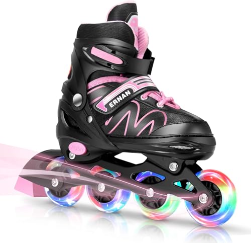 ERNAN Verstellbar Inliner für Kinder. Inline Skates Kinder,Verstellbare 4 Größen Inline Skates für Mädchen/Kinder/Jungen, Rollerblades Kinder für den Innen und Außenbereich (PINK, L) von ERNAN