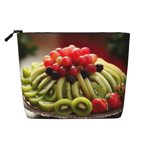 Kiwi Kosmetiktasche mit Wassermelonen-Druck, für Damen, Make-up-Tasche aus Kunstleinen, großes Fassungsvermögen, perfekt für Reisen und den täglichen Gebrauch, Schwarz , Einheitsgröße von ERSDWRE