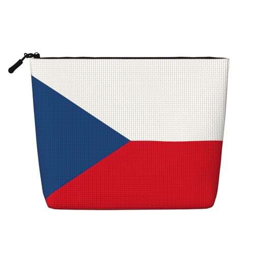 Kosmetiktasche für Damen, Motiv: Flagge der Tschechischen Republik, Kunstleinen, großes Fassungsvermögen, perfekt für Reisen und den täglichen Gebrauch, Schwarz , Einheitsgröße von ERSDWRE