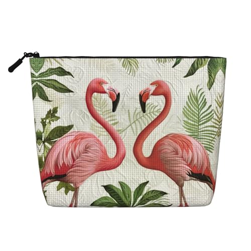 Kosmetiktasche mit Flamingos auf weißem Druck, für Damen, Make-up-Tasche aus Kunstleinen, großes Fassungsvermögen, perfekt für Reisen und den täglichen Gebrauch, Schwarz , Einheitsgröße von ERSDWRE