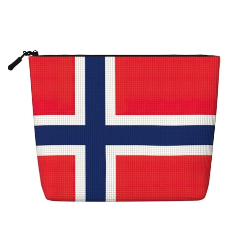 Kosmetiktasche mit norwegischer Flagge, Kunstleinen, großes Fassungsvermögen, perfekt für Reisen und den täglichen Gebrauch, Schwarz , Einheitsgröße von ERSDWRE