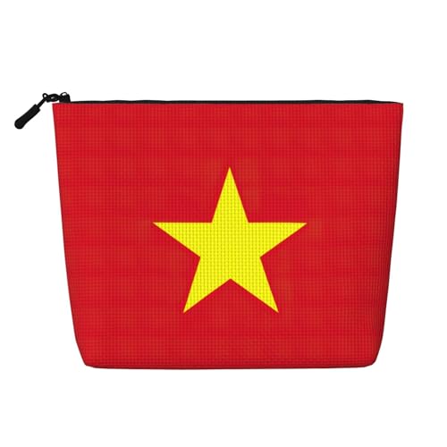 Kosmetiktasche mit vietnamesischer Flagge, Kunstleinen, großes Fassungsvermögen, perfekt für Reisen und den täglichen Gebrauch, Schwarz , Einheitsgröße von ERSDWRE