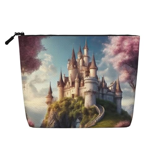 Romantische Kosmetiktasche mit Märchen-Motiv Castle04 für Damen, Kunstleinen, Make-up-Tasche, großes Fassungsvermögen, perfekt für Reisen und den täglichen Gebrauch, Schwarz , Einheitsgröße von ERSDWRE