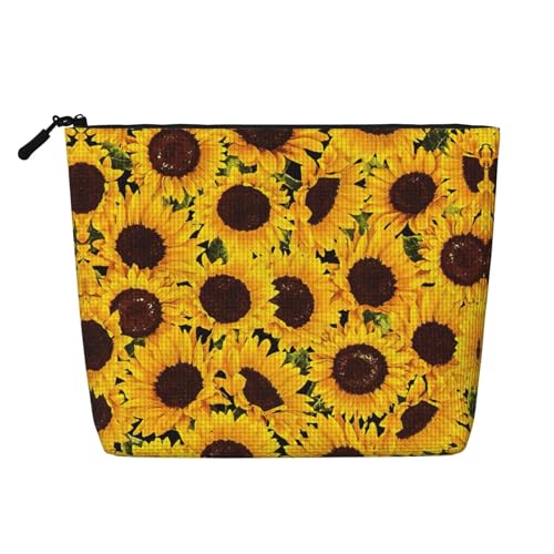 ERTTNT Kosmetiktasche mit gelbem Sonnenblumen-Aufdruck, groß, einlagig, mit Reißverschluss, Kulturbeutel, Schwarz, Einheitsgröße, Schwarz , Einheitsgröße von ERTTNT