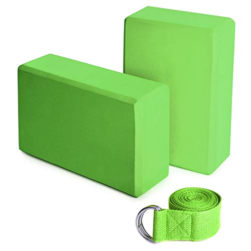 ERYUE Yoga Blocks-2er EVA Yoga Blöcke 1er Baumwoll Yoga Gurt Stabilitäts Blöcke Yoga Gurt Set für Yoga Pilates Meditation von ERYUE