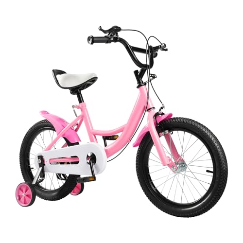 ERnonde 16 Zoll Kinderfahrräder, Fahrrad Kinder mit Stützrädern und Schutzblech Kinderfahrrad für Kinder Alter von 5-8 Jahren Jungen und Mädchen, Rosa von ERnonde