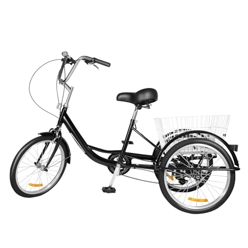ERnonde 20 Zoll Dreirad für Erwachsene, 3-Räder Fahrrad 8-Gang mit Einkaufskorb Dreirad für Outdoor Sports Shopping Schwarz von ERnonde