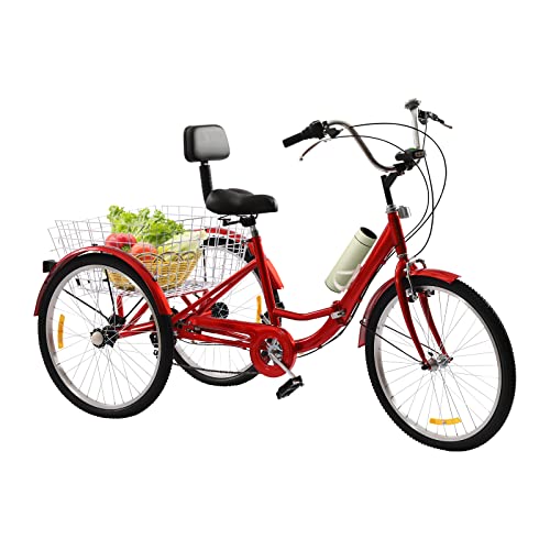 ERnonde 24 Zoll Dreirad für Erwachsene, 3 Räder Faltbares Fahrrad, 7-Gang Trike Verstellbare mit Einkaufskorb, City Tricycle für Outdoor Sports Shopping… von ERnonde