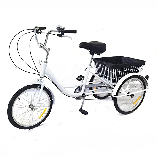 ERnonde Dreirad, 20" Dreirad für Erwachsene 8 Gang Lastenfahrrad Modern Seniorenrad Mit Einkaufskorb für Städte Strände Fahrradwege Weiß von ERnonde