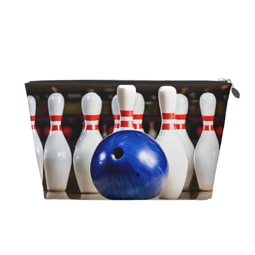 Bowling-Leder-Reise-Kulturbeutel, ein modischer und praktischer Make-up-Organizer, silber, Einheitsgröße Bowling-Leder-Reise-Kulturbeutel, ein modischer und praktischer Make-up-Organizer, silber, Einheitsgröße von ESASAM