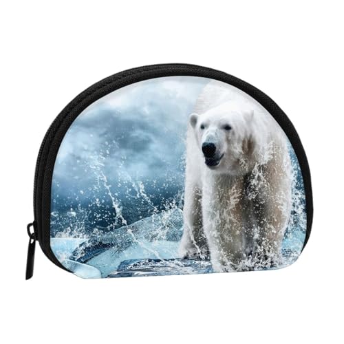 Cool Animal White Polar Bear Portable Mini Change Storage Bag, Stylish and Compact Coin Purse, Suitable for Daily Carry, Schwarz , Einheitsgröße von ESASAM