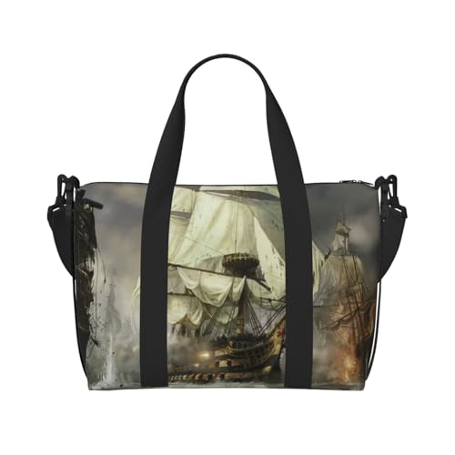 Coole Piratenschiff-Druck-Handreisetasche, stilvolle Handreisetasche, Schwarz , Einheitsgröße von ESASAM