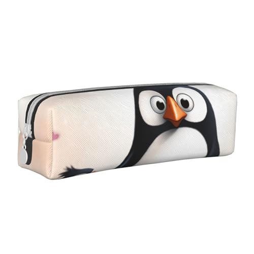 ESASAM I Love Penguins Leder-Federmäppchen mit Reißverschluss, dreidimensional, einfach und elegant, modisch und praktisch, weiß, Einheitsgröße, Schulrucksack von ESASAM