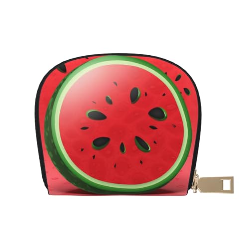 ESASAM Lederetui mit rotem Wassermelonen-Druck, stilvolle Karten-Tasche aus Leder – klein, praktisch und wasserdicht, weiß, Einheitsgröße von ESASAM