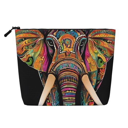 Make-up-Tasche mit buntem Elefant, einlagig, leinenähnlich, leicht und niedlich, einfach zu verwenden, Schwarz , Einheitsgröße von ESASAM