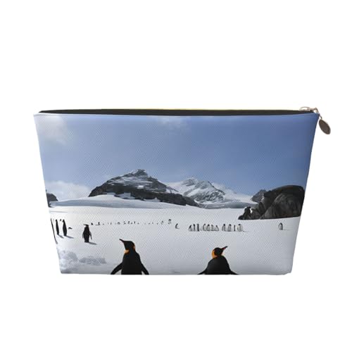 Reise-Kulturbeutel aus Leder, Motiv: Pinguine auf dem Eisberg, ein modischer und praktischer Make-up-Organizer, gold, Einheitsgröße von ESASAM