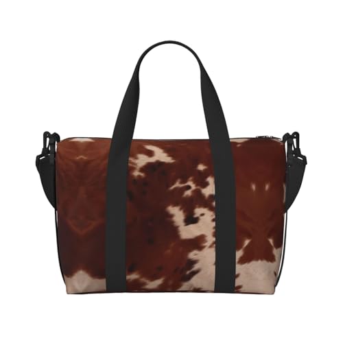 Rote braune Reisetasche mit Rindsleder-Aufdruck, stilvolle Handreisetasche, Schwarz , Einheitsgröße von ESASAM