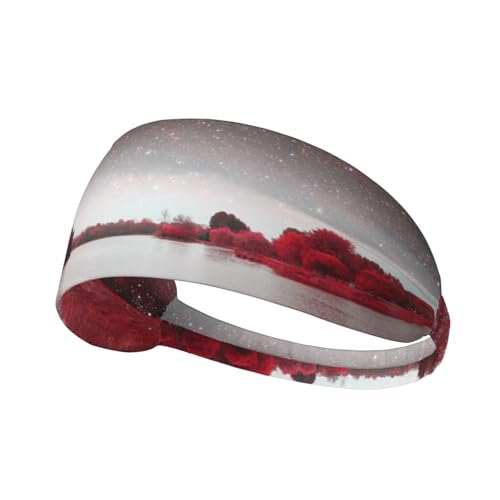 Starry Aky rotes Landschafts-Sport-Stirnband, elastisches Design, weich und atmungsaktiv von ESASAM