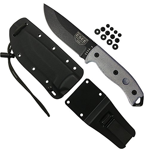 ESEE 5P-E Fixed Blade Knife Black 1095 Carbon Steel and Natural Canvas Micarta Knives von ESEE