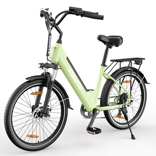 ESKUTE C100 E-Bike, 26 Zoll Elektrofahrrad, E-Cityrad 250W HeckMotor, 375Wh Wechselakku,bis zu 60km, LCD-Display, Tiefeinsteiger E-CityBike Für Damen und Herren Erwachsene Grün von ESKUTE