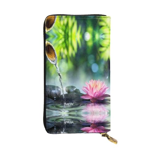 ESNAIUVCD Garden Lotus Flower Print Echtes Leder Damen Herren Geldbörsen Multifunktions Clutch Geldbörse Reißverschluss Groß Reise Handy Lange Geld Geldbörsen, Schwarz , Einheitsgröße von ESNAIUVCD