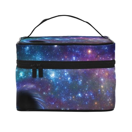 ESNAIUVCD Kulturbeutel mit Galaxie-Druck, große Kosmetiktasche, Reise-Make-up-Tasche, Organizer für Damen, Schwarz , Einheitsgröße, Kosmetikkoffer von ESNAIUVCD