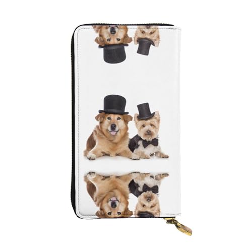 ESNAIUVCD Niedlicher Hunde-Aufdruck, echtes Leder, für Damen, Herren, multifunktional, Clutch, Reißverschluss, große Reise-Handy, lange Geldbeutel, Schwarz , Einheitsgröße von ESNAIUVCD