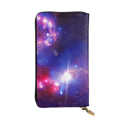 ESNAIUVCD Universum Starry Stars Print Echtes Leder Damen Herren Geldbörsen Multifunktions-Clutch Geldbörse Reißverschluss Groß Reise Handy Lange Geld Geldbörsen, Schwarz , Einheitsgröße von ESNAIUVCD