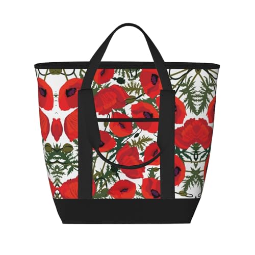 Isolierte Kühltasche mit Blumenmuster, Kühlbox, auslaufsicher, Thermotasche für Lebensmittel, Liefertasche mit Schultergurt, faltbar, isoliert, wiederverwendbar, Lebensmitteleinkauf von ESNAIUVCD