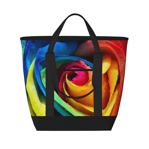 Isolierte Kühltasche mit Regenbogen-Rosen-Aufdruck, auslaufsicher, Thermotasche für Lebensmittel, Liefertasche mit Schultergurt, faltbar, isoliert, Lunch-Tragetasche, wiederverwendbar, von ESNAIUVCD