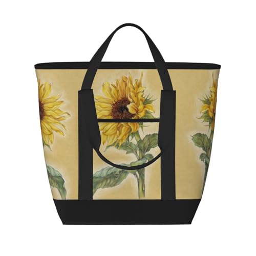 Isolierte Kühltasche mit Sonnenblumen-Aufdruck, auslaufsicher, Thermotasche für Lebensmittel, Liefertasche mit Schultergurt, faltbar, isolierte Lunchtasche, wiederverwendbar, Lebensmitteleinkauf von ESNAIUVCD