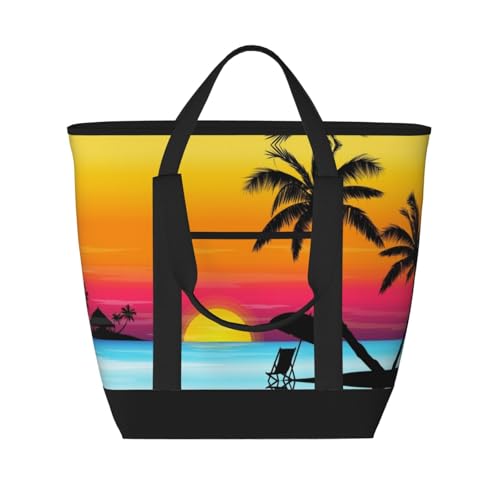 Isolierte Kühltasche mit Sonnenuntergangspalmen-Druck, Kühltasche, auslaufsicher, Thermotasche für Lebensmittel, Liefertasche mit Schultergurt, faltbar, isolierte Lunchtasche, wiederverwendbar, von ESNAIUVCD