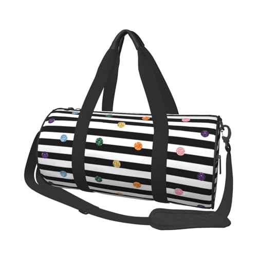 Reisetasche mit Regenbogen-Punkt-Streifen, schwarz-weiß bedruckt, faltbar, Turnbeutel, Wochenendtasche für Damen, große Reisetasche, Kabinentasche für Sport und Reisen, Schwarz , Einheitsgröße von ESNAIUVCD