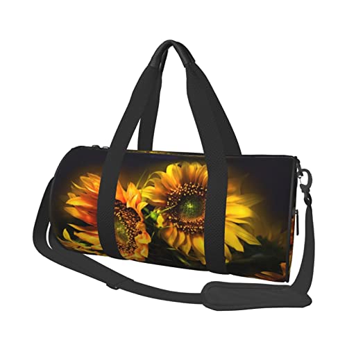 Reisetasche mit Sonnenblumen-Motiv, faltbar, für Übernachtung, Wochenende, große Reisetasche, Kabinentasche für Sport und Reisen, Schwarz , Einheitsgröße von ESNAIUVCD